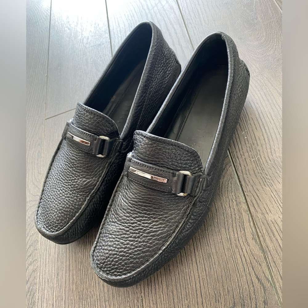 Prada black leather slip on
